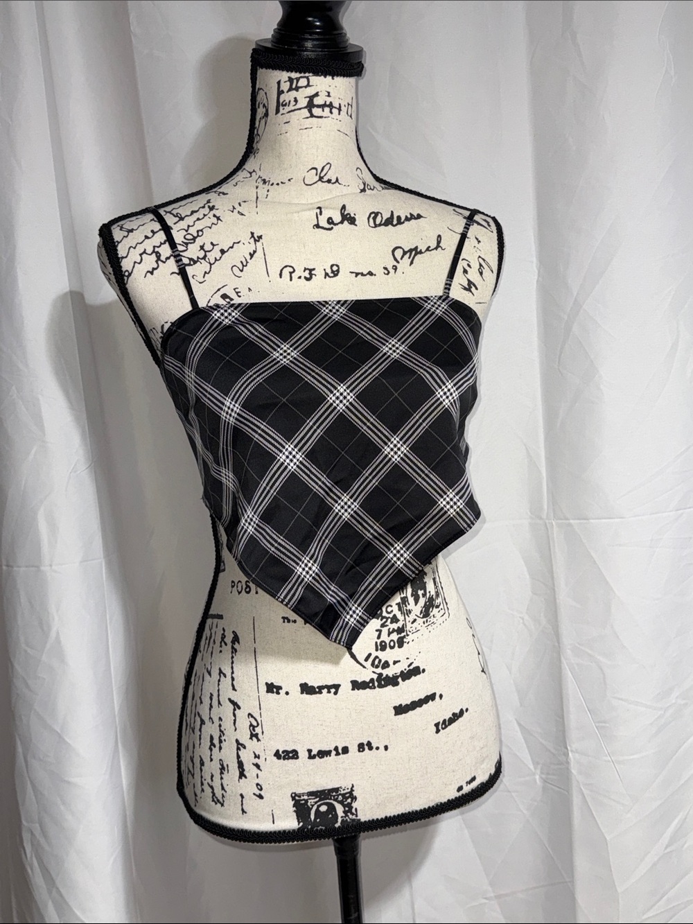 Divided Black & White Plaid Handkerchief Cami Top